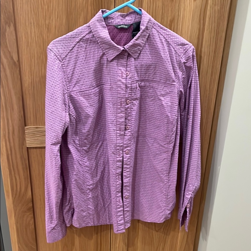 Women's Small Eddie Bauer Purple Checked Hiking Shirt